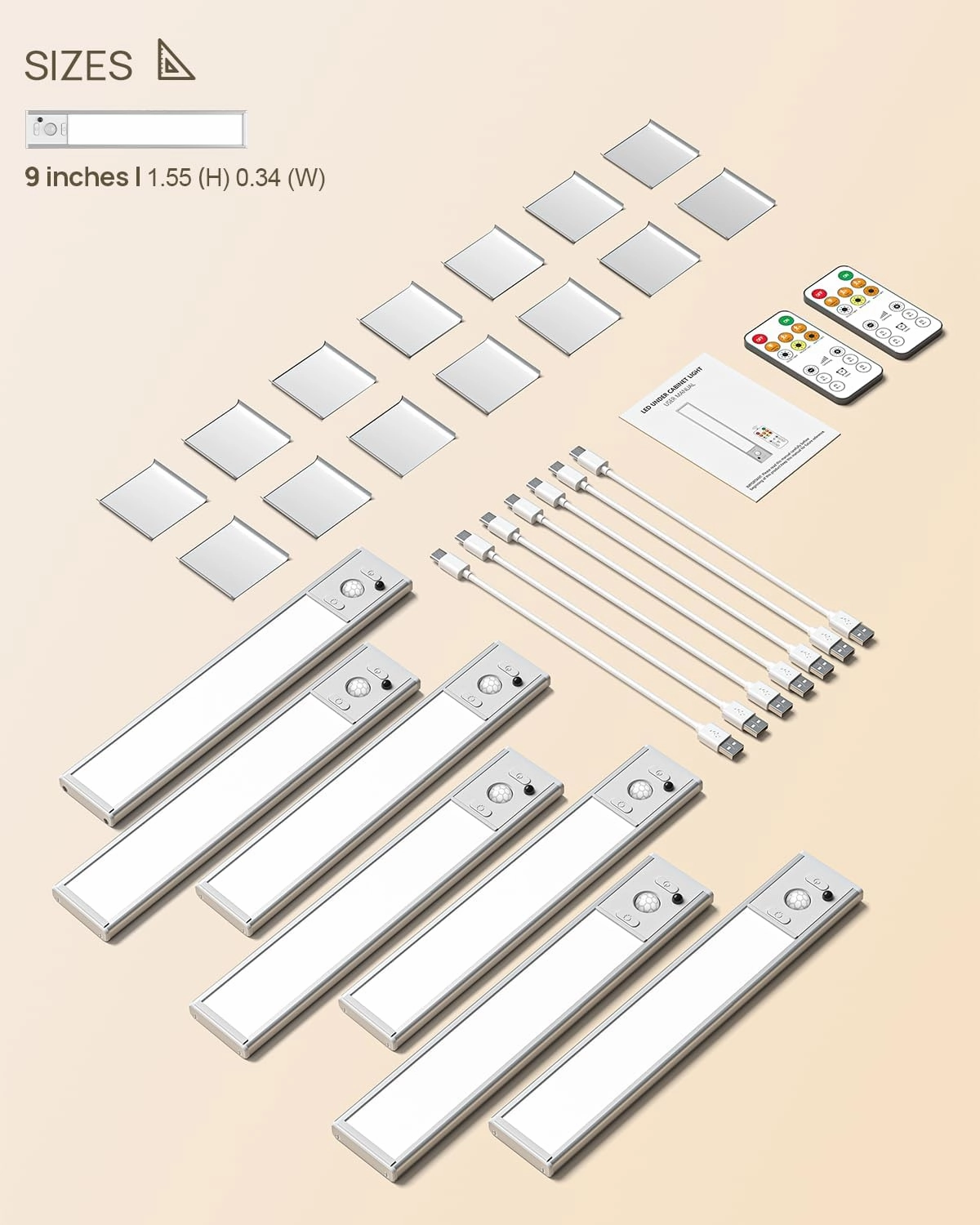 Under Cabinet Lighting with Remote Control, USB Rechargeable LED Motion Sensor Light Indoor, Magnetic Wireless Under Counter Light,3 Color Dimmable Closet Lights for Kitchen, Wardrobe, Hallway, 7 Pack
