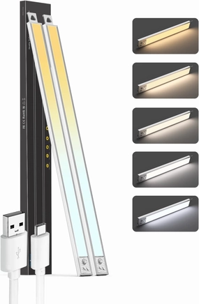 Under Cabinet Lights, 24'' LED Motion Sensor 5CCT Dimmable Lighting, 2500mAh Rechargeable Closet Light Battery Operated Under Counter Light for Kitchen Bedroom Stairs, White with Magnetic, 2Pack