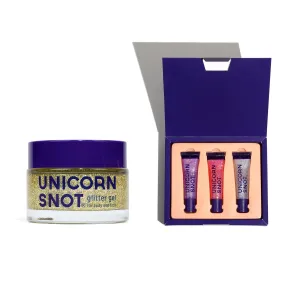 UNICORN SNOT Glitter Gel & Lip Gloss Bundle - Makeup for Festivals, Raves, Anime Cosplay - Safe for Face, Easy Application & Removal (Bling & Holo Gift Set)