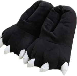Unisex Plush Animal Paw Slippers - Fuzzy Warm House Shoes with Dinosaur Paw & Claw Design