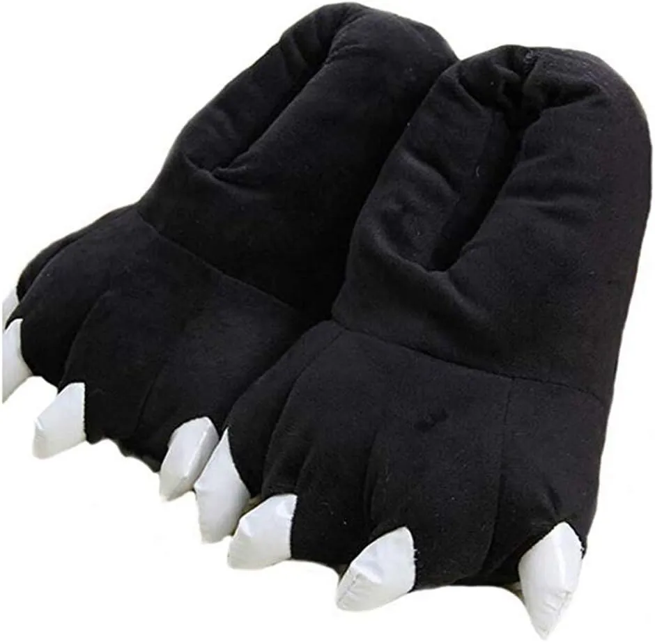 Unisex Plush Animal Paw Slippers - Fuzzy Warm House Shoes with Dinosaur Paw & Claw Design