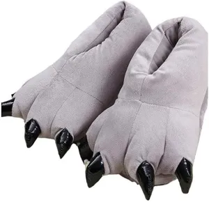 Unisex Plush Animal Paw Slippers - Fuzzy Warm House Shoes with Dinosaur Paw & Claw Design
