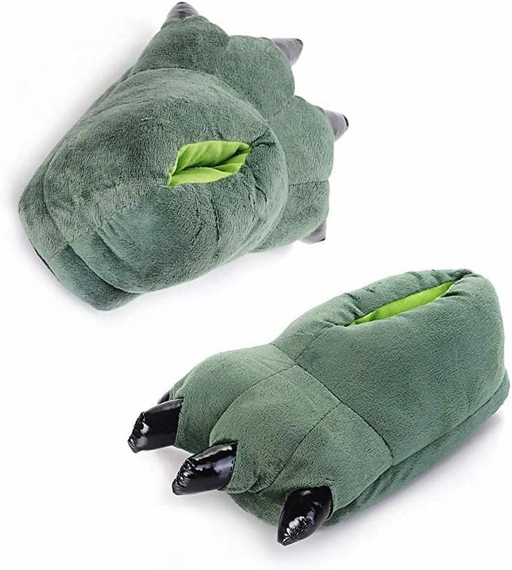 Unisex Plush Animal Paw Slippers - Fuzzy Warm House Shoes with Dinosaur Paw & Claw Design