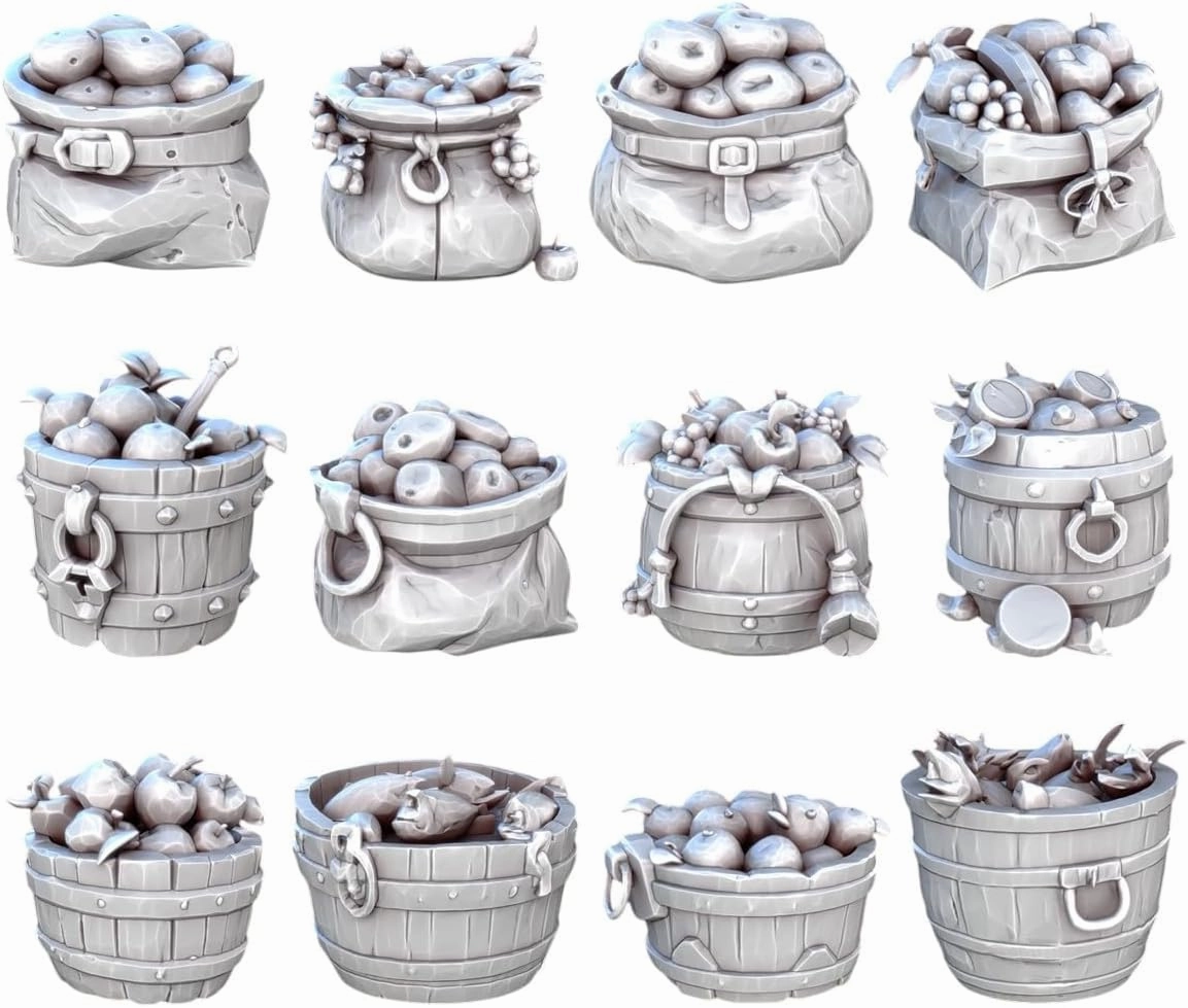 Unpainted DND Food Supplies Miniature Scenery, Tabletop Gaming Collectible, Fantasy World, Ideal Gift for Dungeon Masters and Collectors