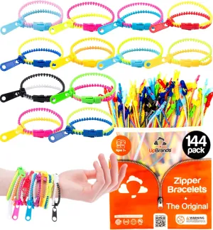 UpBrands 144 Fidget Toys Party Favors for Kids, Friendship Zipper Bracelets 7 ½ “ Sensory Bulk Set Neon Colors, Kit for Valentines, Birthday, Goodie Bags, Easter Egg Basket Stuffers, Pinata Filler