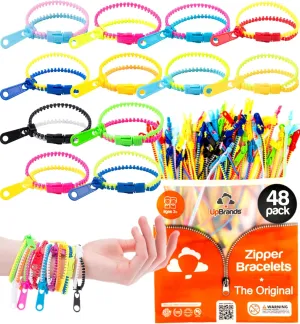UpBrands 48 Fidget Toys Friendship Zipper Bracelets 7 ½”, Party Favors for Kids, Sensory Bulk Set Neon Colors, Kit for Valentines, Birthday, Goodie Bag, Easter Egg Basket Stuffers, Pinata Fillers