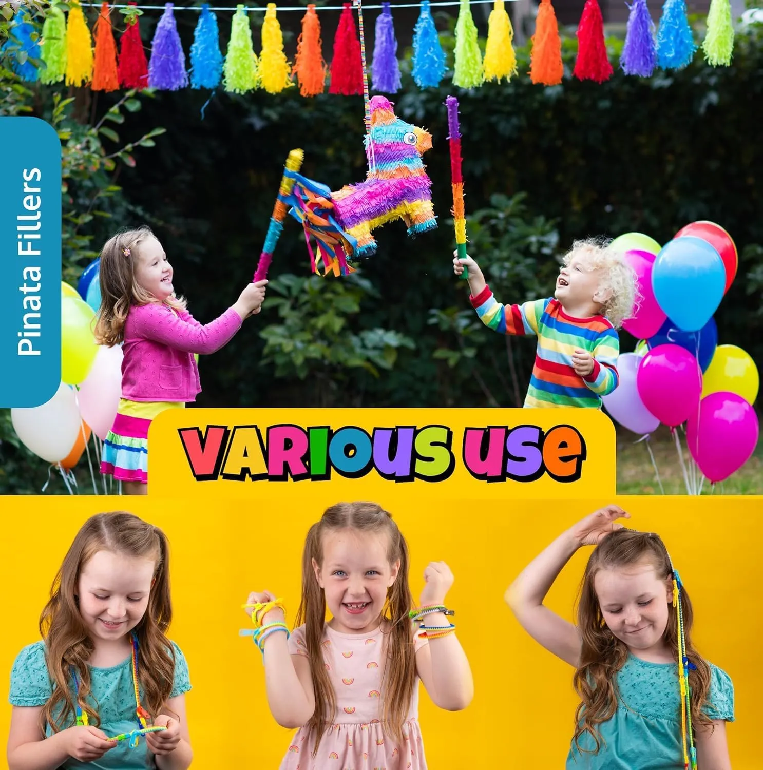 UpBrands 60 Party Favors for Kids, Friendship Zipper Bracelets 7 1/2” Sensory Bulk Set, Fidget Toys, Kit for Valentines, Birthday, Goodie Bags, Pinata Filler, Easter Egg Hunt Toys, Classroom Rewards