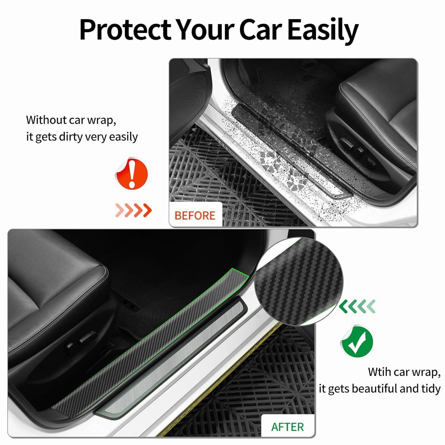 Upgraded carbon fiber wrap,door sill protector,car door protector edge guards,car vinyl wrap,Vinyl Automotive Protection Film,Anti-Collision Fits for car Truck SUV Motorcycle (2.7In x 33Ft)