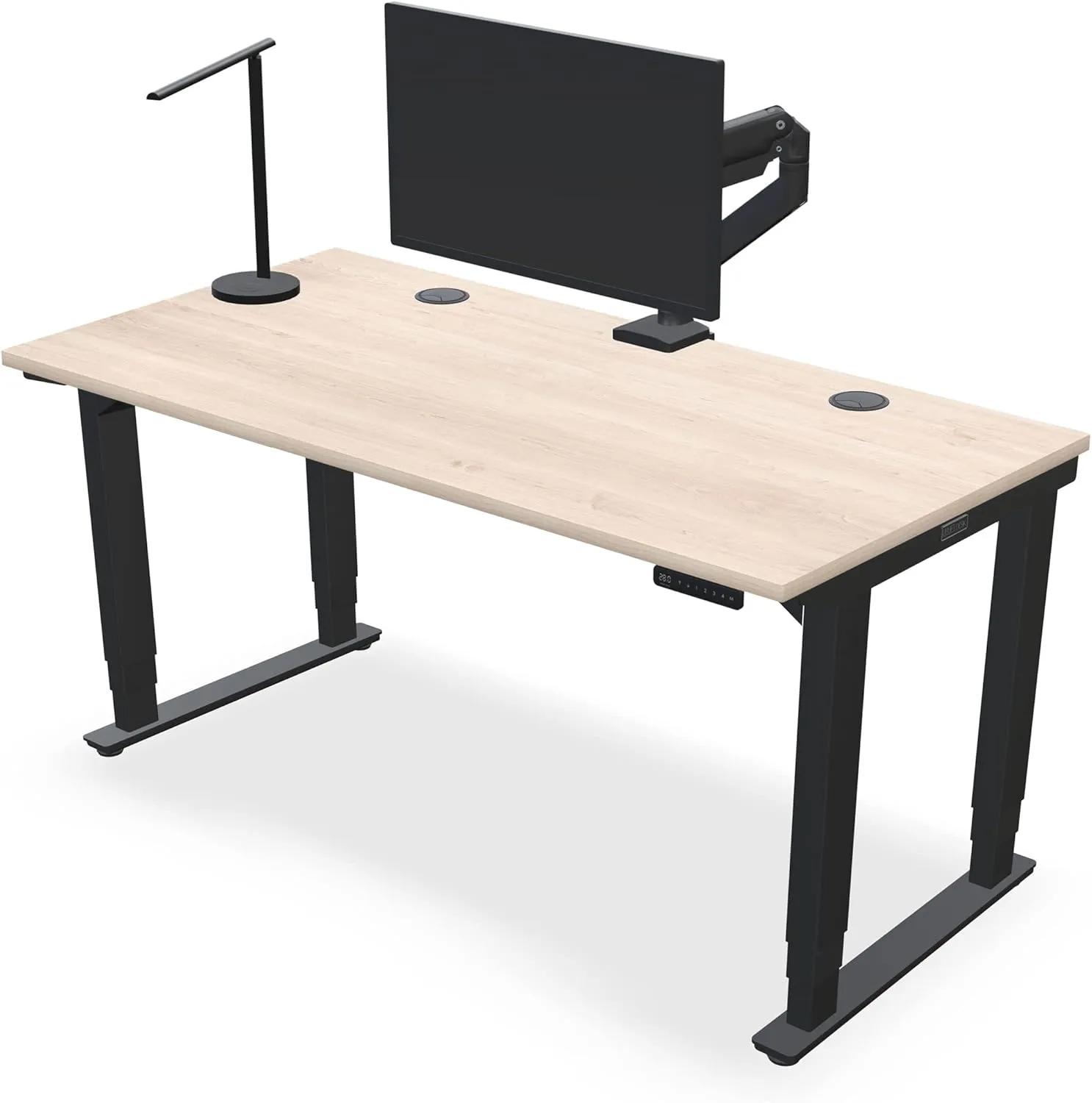 Uplift Maple Laminate (80 x 30 inch) Electric Standing Desk V2 (Indus.) 4-Leg Adjustable Stand Up Desk, Advanced Keypad, Wire Grommets, Wire Management Tray, Bamboo Rocker-X Board