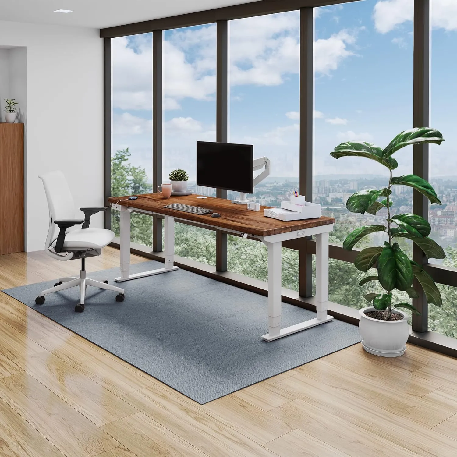 Uplift Maple Laminate (80 x 30 inch) Electric Standing Desk V2 (Indus.) 4-Leg Adjustable Stand Up Desk, Advanced Keypad, Wire Grommets, Wire Management Tray, Bamboo Rocker-X Board