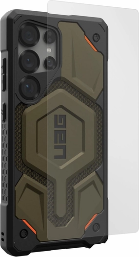 URBAN ARMOR GEAR UAG Designed for Samsung Galaxy S25 Ultra Case Monarch Pro, Compatible with Magnetic Charging Bundle with Glass Shield Screen Protector (Kevlar Element Green   Clear)