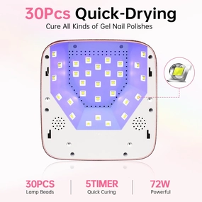 UV LED Nail Lamp 72W Rechargeable Sparkly Wireless Nail Dryer Gel Polish Light with 5 Timer Setting Professional Quick Dry Curing Lamp Pink with Display Auto Sensor for Salon & Home