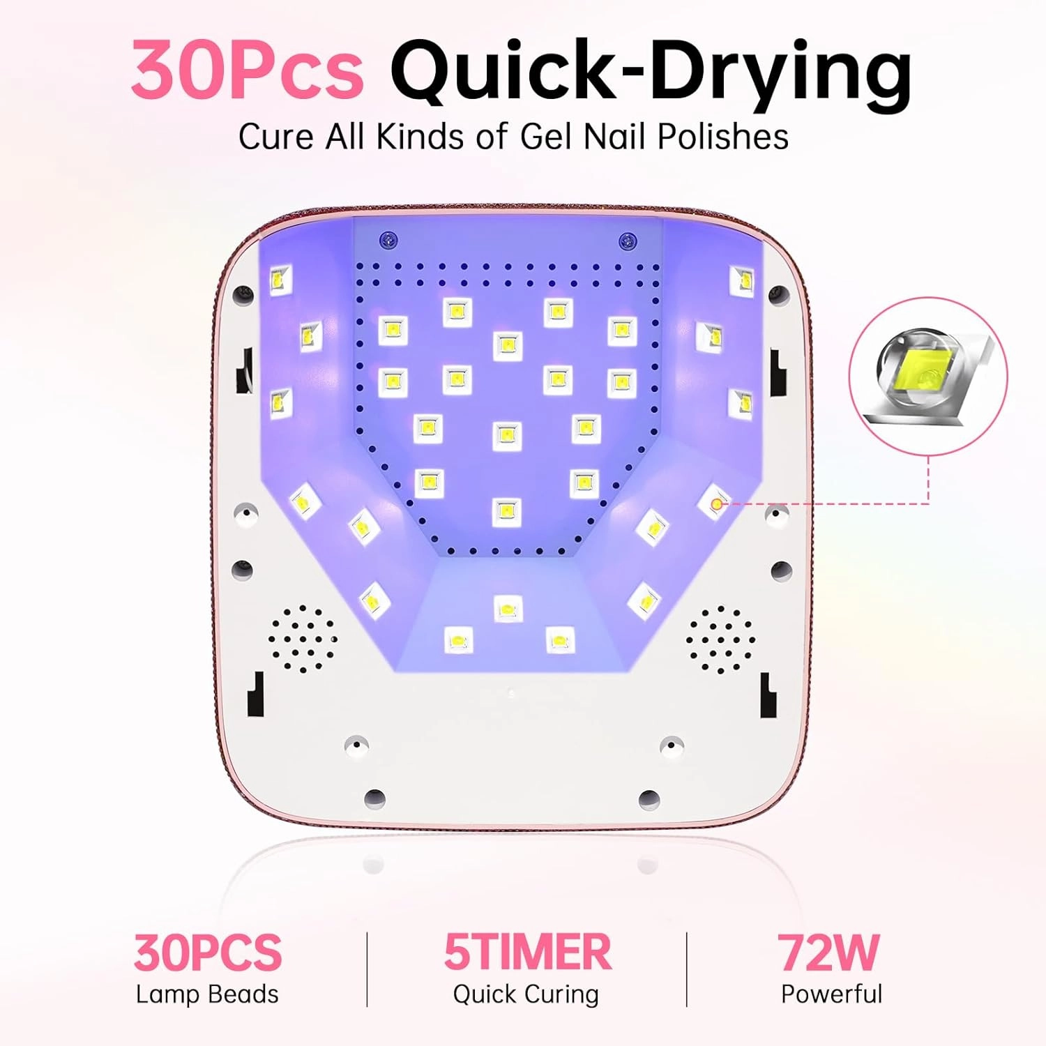 UV LED Nail Lamp 72W Rechargeable Sparkly Wireless Nail Dryer Gel Polish Light with 5 Timer Setting Professional Quick Dry Curing Lamp Pink with Display Auto Sensor for Salon & Home