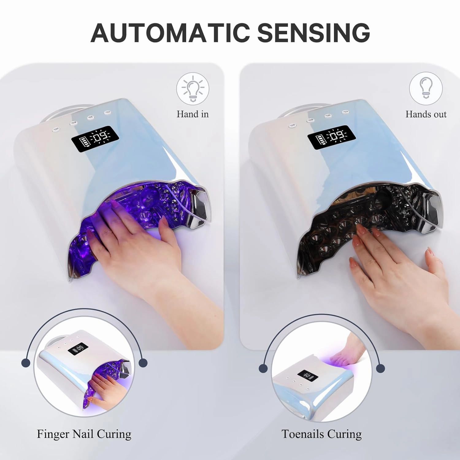UV Nail Lamp, 78W Cordless LED Nail Dryer for Gel Polish with 4 Timer Settings & LCD Display, Fast Nail Light Curing Lamp for Salon (Metallic Silver)