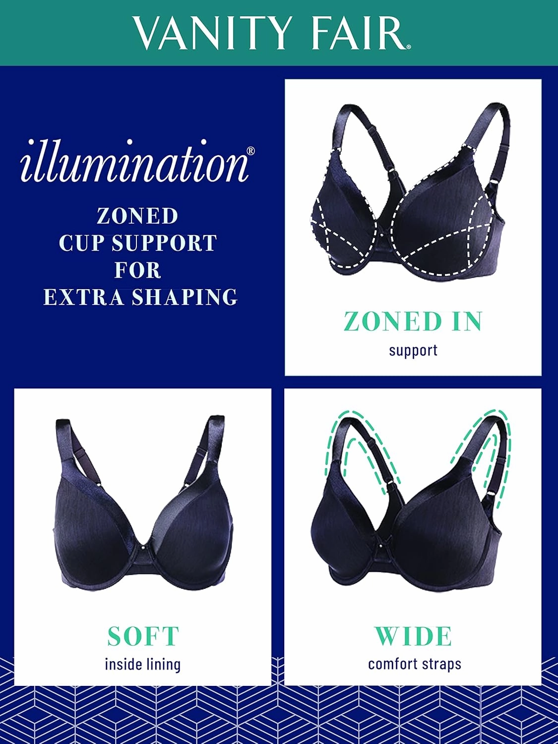 Vanity Fair Women's Illumination Full Figure Zoned-in Support Bra, Lightly Lined Cups Up to DD