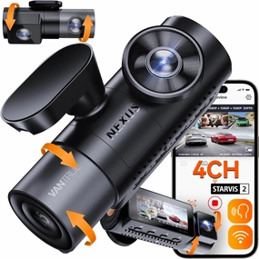 Vantrue N5 4 Channel WiFi 360° All Sides Dash Cam, STARVIS 2, IR Night Vision, 2.7K 1080P*3 Front Rear Inside Dashcam, Voice Control, GPS, 24 Hours Buffered Parking Mode Dash Camera, Support 512GB Max