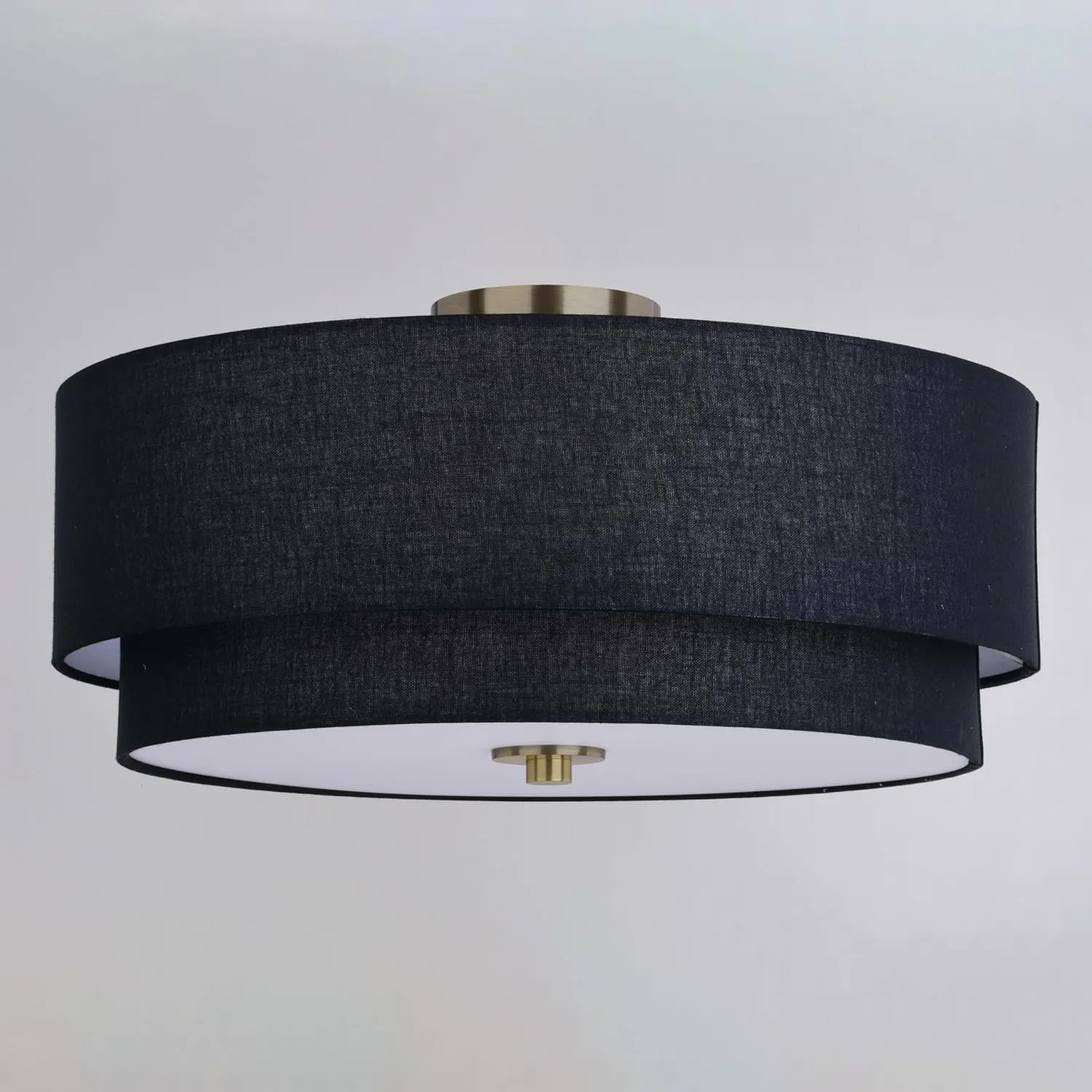 VAXCEL Burnaby 20.5-in W Gold Brass Mid-Century Modern Semi Flush Mount Ceiling Light Black Linen Drum Shade