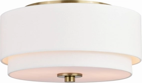 VAXCEL Burnaby 13-in W Matte Brass Mid-Century Modern Flush Mount Ceiling Light Fixture White Fabric Drum Shade