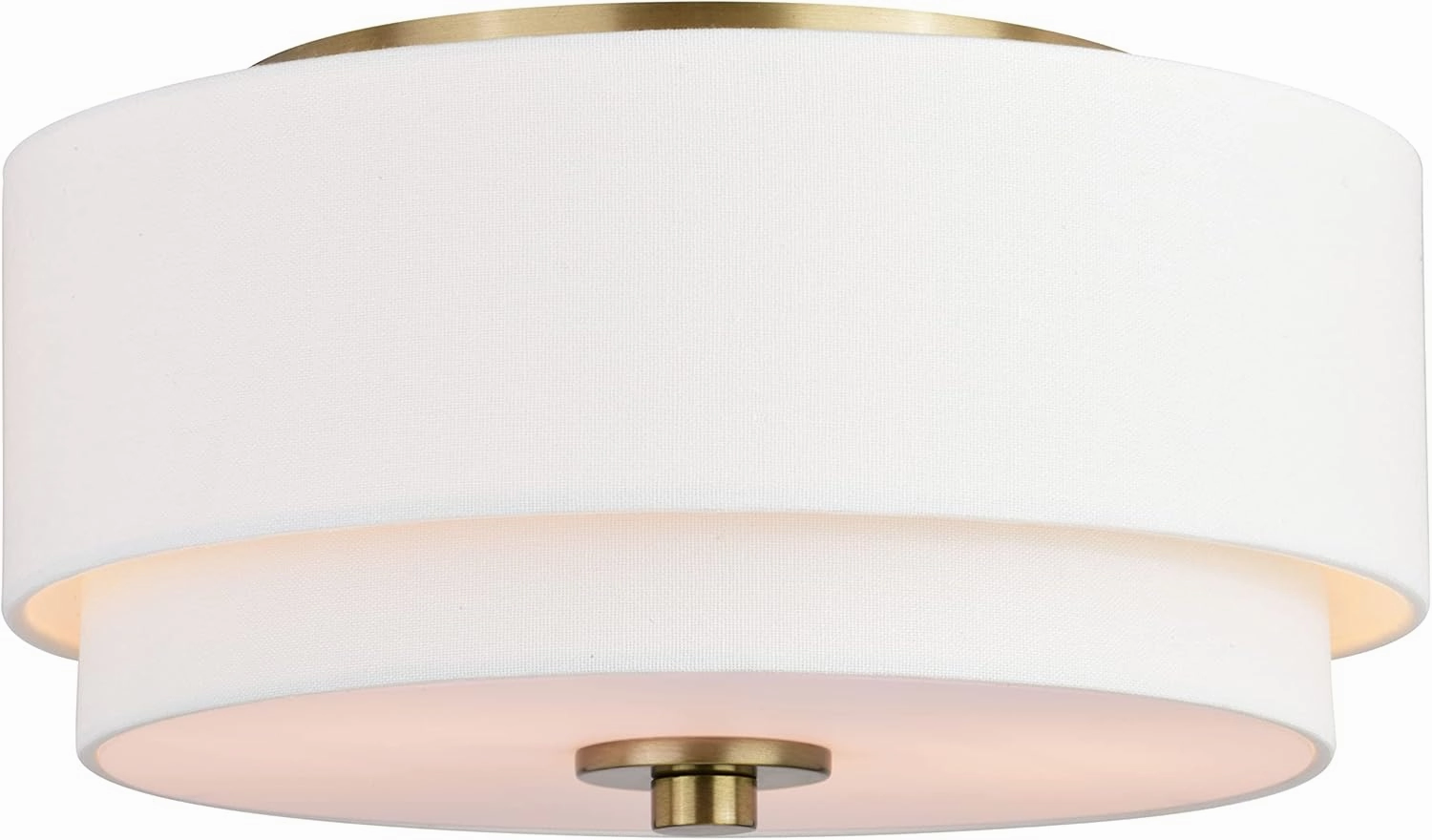 VAXCEL Burnaby 13-in W Matte Brass Mid-Century Modern Flush Mount Ceiling Light Fixture White Fabric Drum Shade