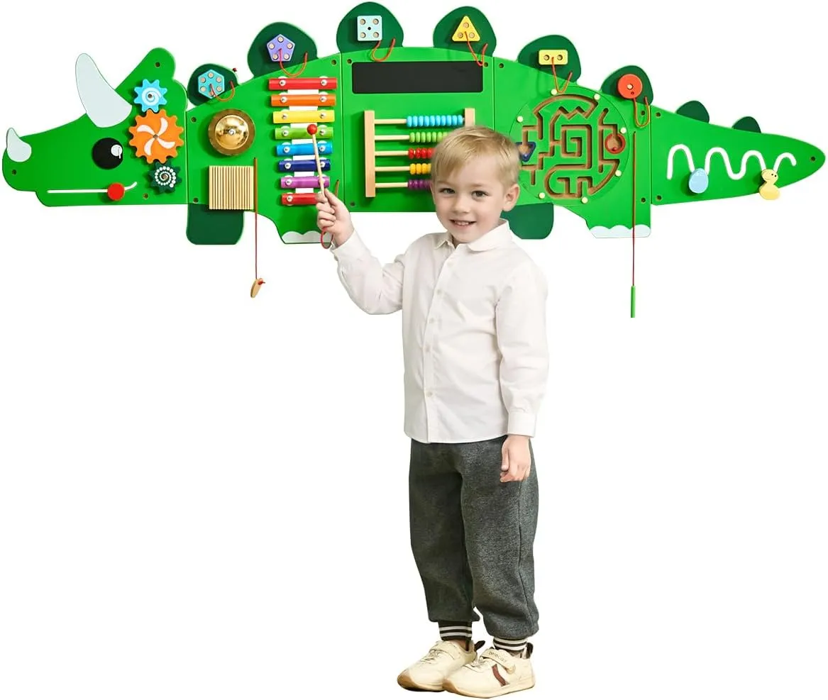 VEVOR Dinosaur Activity Busy Board Wall, 11 Wall Activities Board, Montessori Sensory Wall Panel for Kids 3-12 Years, Sensory Wall Activity Board, Ideal for Toddler Playroom Nursery Classroom