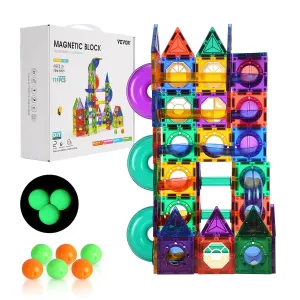 VEVOR Magnetic Tiles Marble Run, 111 Piece, Magnetic STEM Construction Race Track Tile Game Kit, Children Brain Development Learning Educational Toys, for Toddlers Kids Boys Girls Ages 3  Years Old