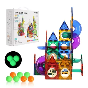VEVOR Magnetic Tiles Marble Run, 93 Piece, Magnetic STEM Construction Race Track Tile Game Kit, Children Brain Development Learning Educational Toys, for Toddlers Kids Boys Girls Ages 3  Years Old
