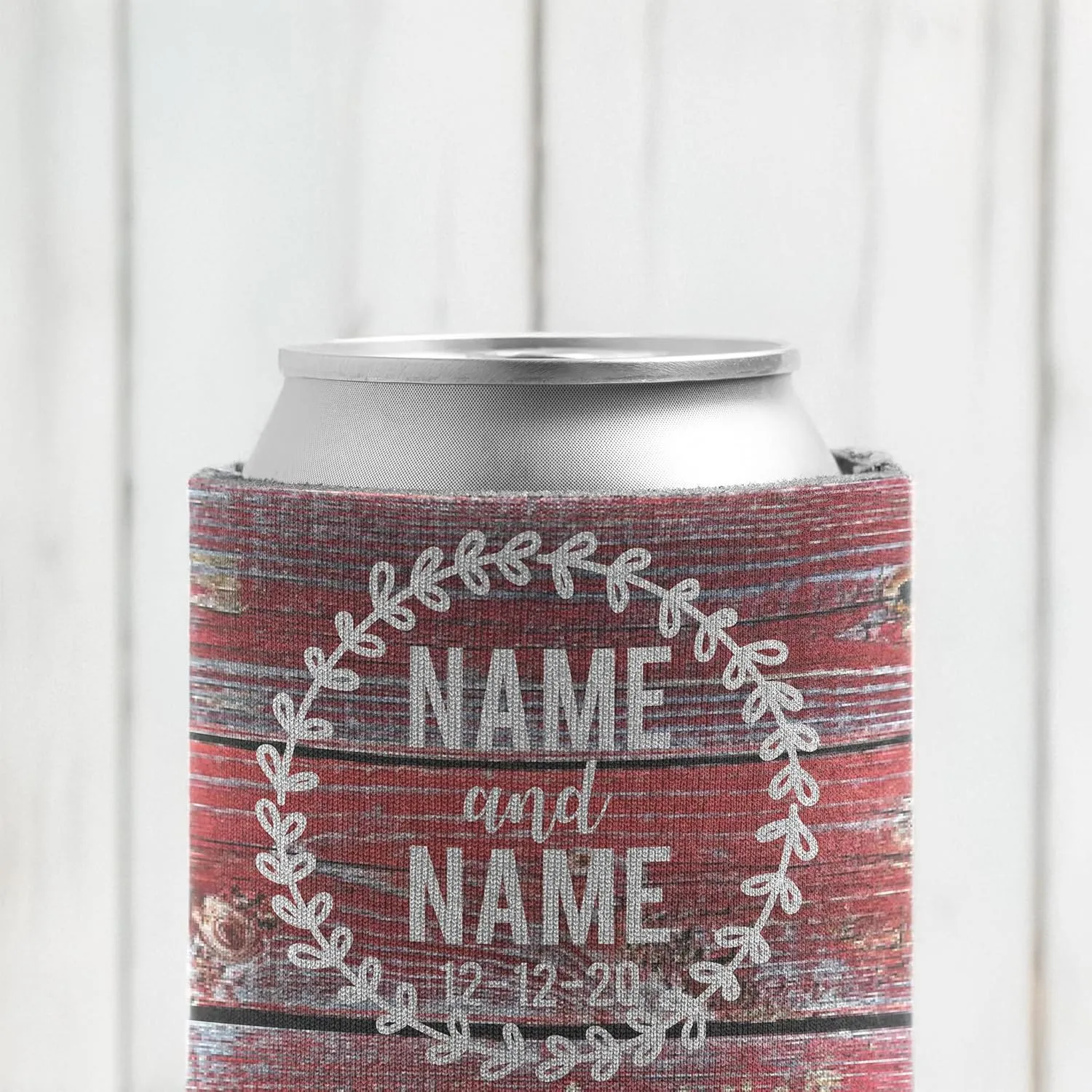 VictoryStore Can and Beverage Coolers: Customizable Red Barn wood “To Have And To Hold” Rustic, Vintage Wedding Can Coolers Design 3 (100)