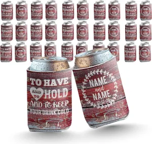 VictoryStore Can and Beverage Coolers: Customizable Red Barn wood “To Have And To Hold” Rustic, Vintage Wedding Can Coolers Design 3 (100)