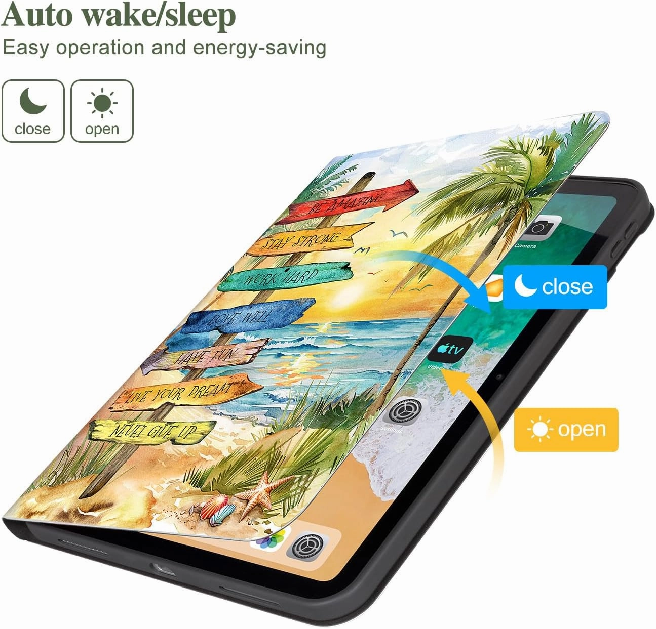 Vimorco for iPad 10th/ (A16) 11th Generation Case Beach Road Sign, for iPad Case 11th/10th Generation Support Touch ID, for iPadCover 11th/10th Gen Adjustable Angle, Auto Wake/Sleep, Seaside View