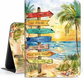 Vimorco for iPad 10th/ (A16) 11th Generation Case Beach Road Sign, for iPad Case 11th/10th Generation Support Touch ID, for iPadCover 11th/10th Gen Adjustable Angle, Auto Wake/Sleep, Seaside View