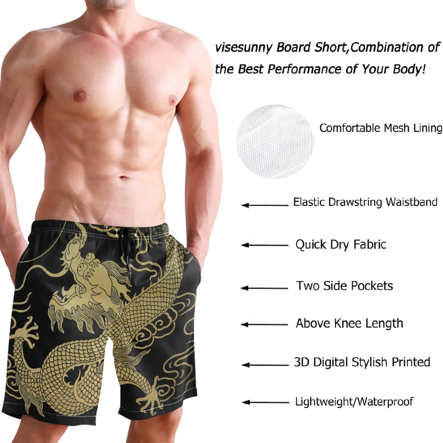 visesunny Fashion Men's Novelty Swim Trunks Quick Dry Swimwear Summer Beach Sports Board Shorts Floral Bathing Suit