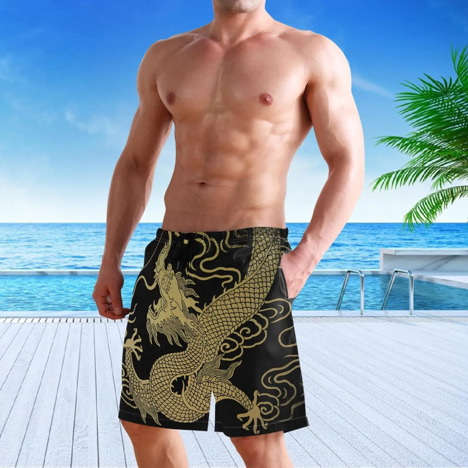 visesunny Fashion Men's Novelty Swim Trunks Quick Dry Swimwear Summer Beach Sports Board Shorts Floral Bathing Suit