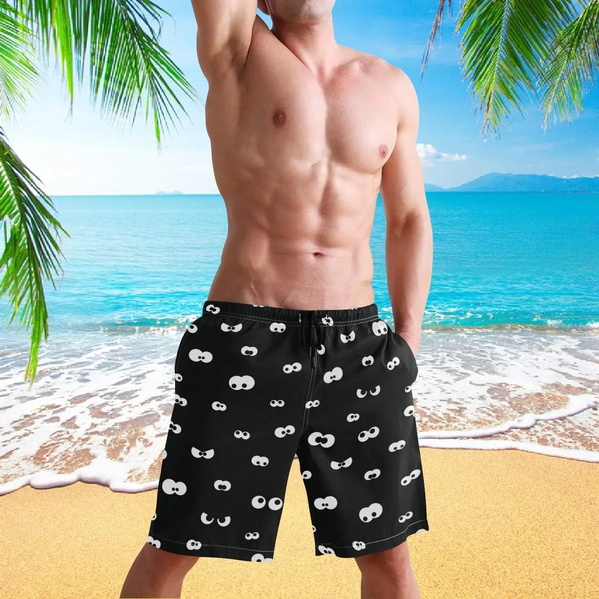visesunny Mens Funny Swim Trunks Quick Dry Beachwear Sports Running Swim Board Shorts Mesh Lining