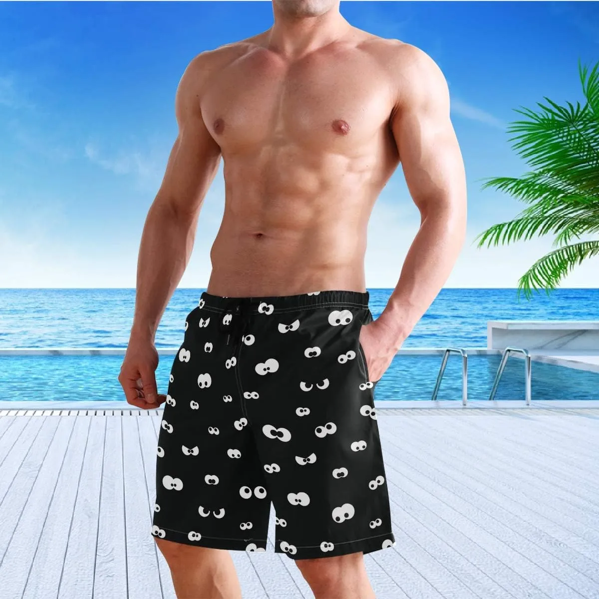 visesunny Mens Funny Swim Trunks Quick Dry Beachwear Sports Running Swim Board Shorts Mesh Lining