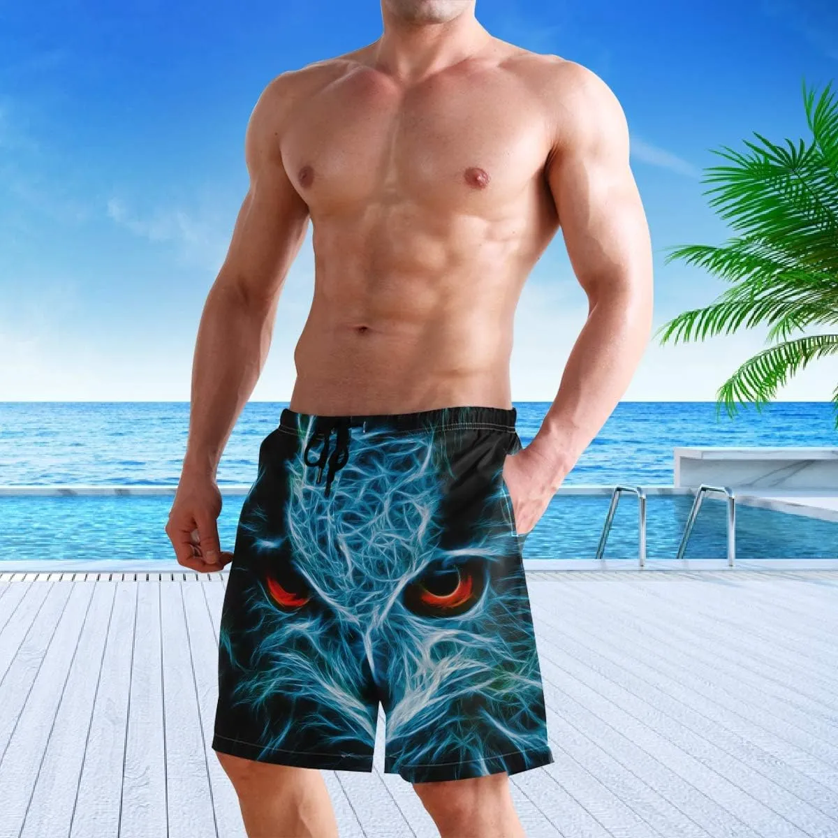 visesunny Mens Funny Swim Trunks Quick Dry Beachwear Sports Running Swim Board Shorts Mesh Lining