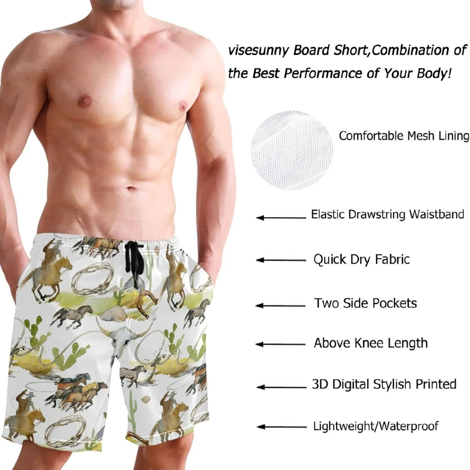 visesunny Men's Novelty Beach Shorts Quick Dry Swimwear Sports Running Swim Board Shorts Bathing Suits