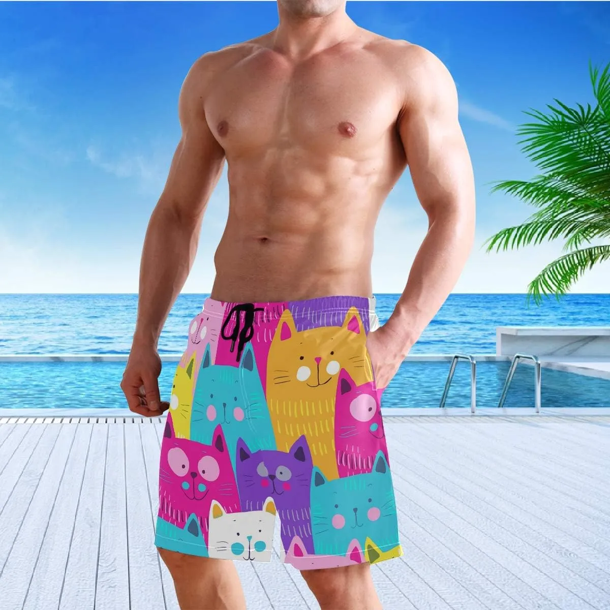 visesunny Men's Novelty Beach Shorts Quick Dry Swimwear Sports Running Swim Board Shorts Bathing Suits