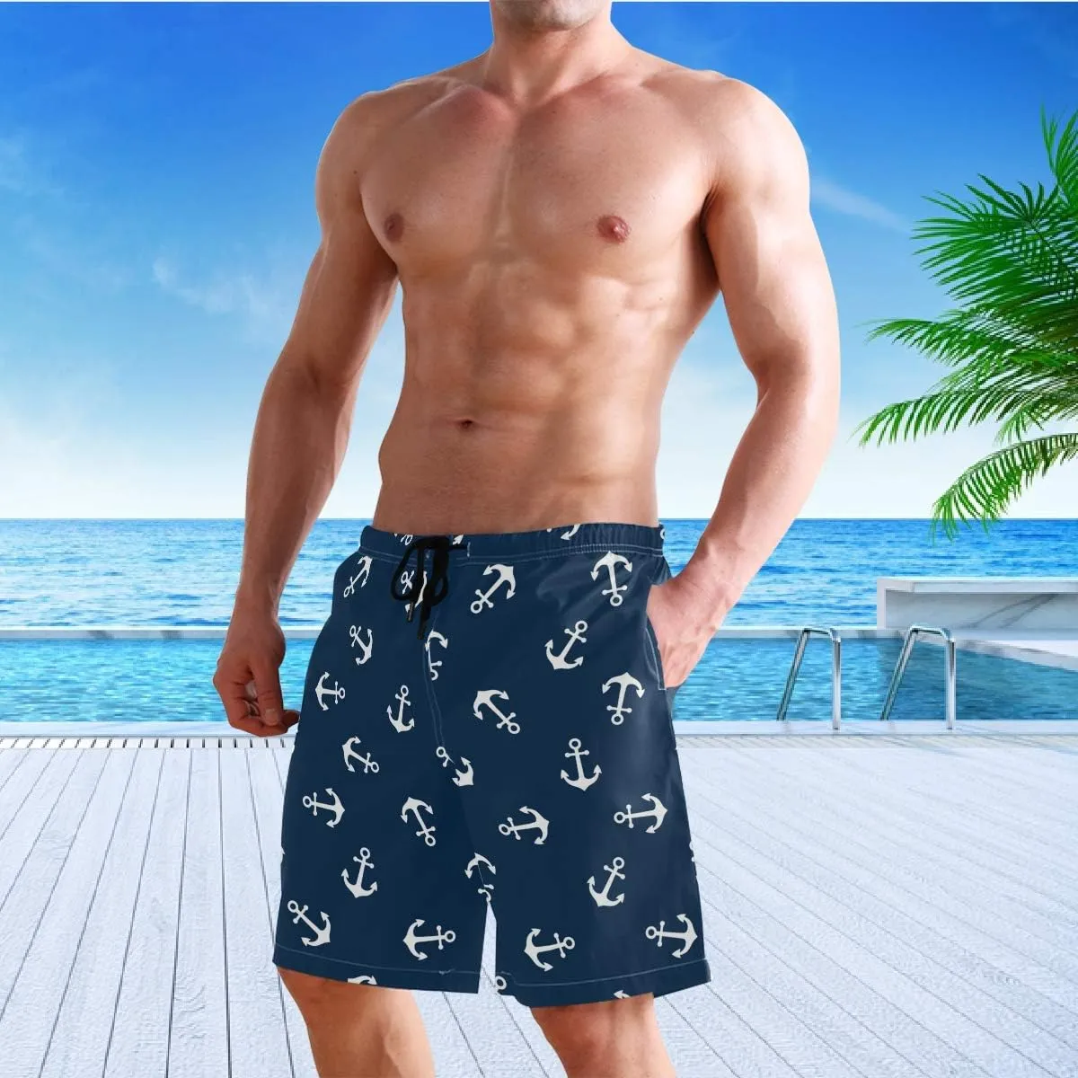 visesunny Men's Novelty Beach Shorts Quick Dry Swimwear Sports Running Swim Board Shorts