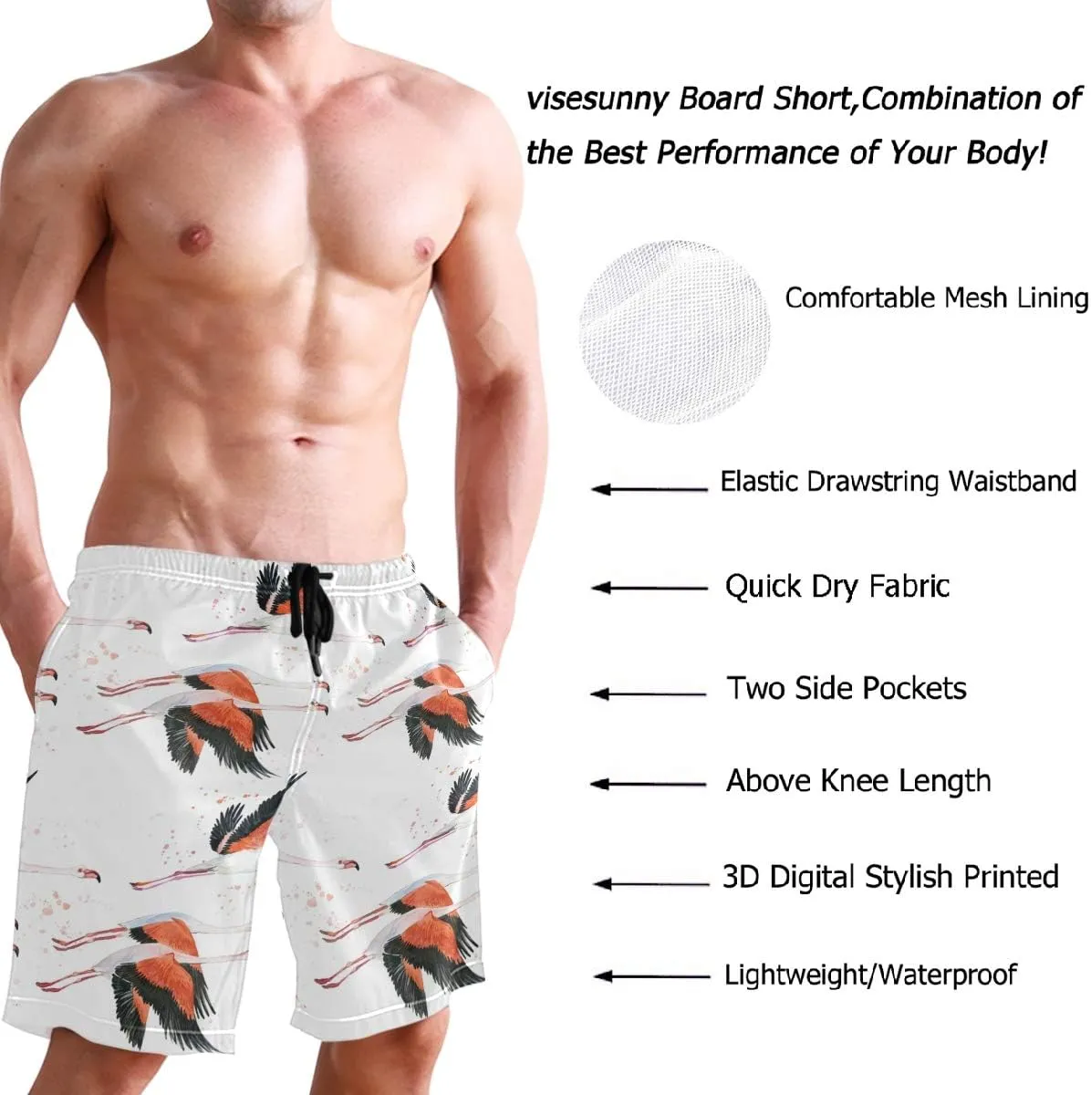 visesunny Men's Novelty Beach Shorts Quick Dry Swimwear Sports Running Swim Board Shorts