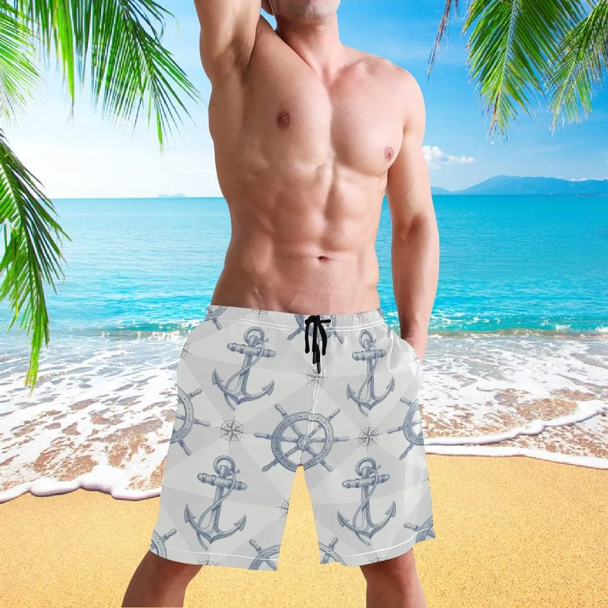 visesunny New Summer Men's Swim Trunks Quick Dry Bathing Suits Holiday Beach Short Casual Board Shorts
