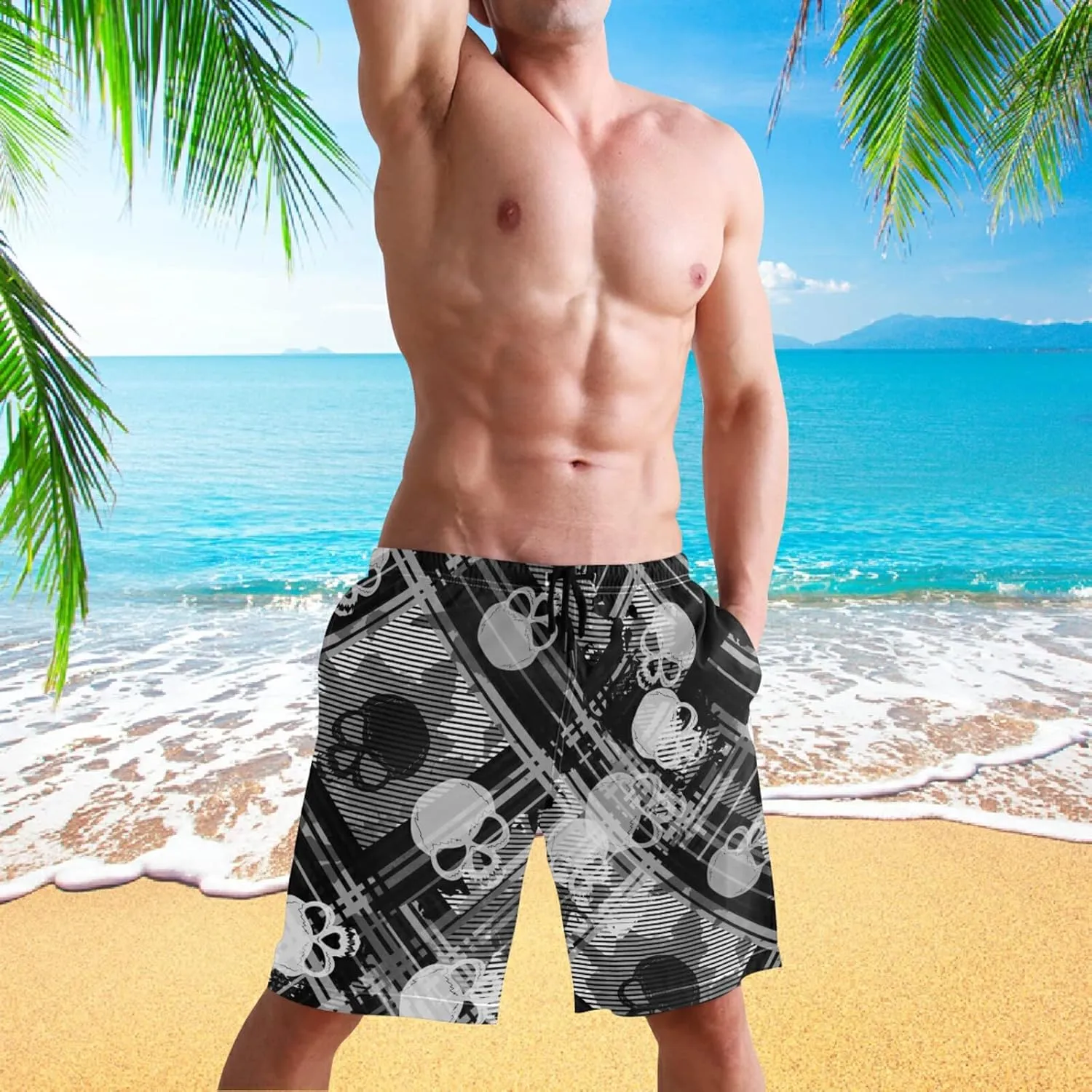 visesunny New Summer Men's Swim Trunks Quick Dry Bathing Suits Holiday Beach Short Casual Board Shorts