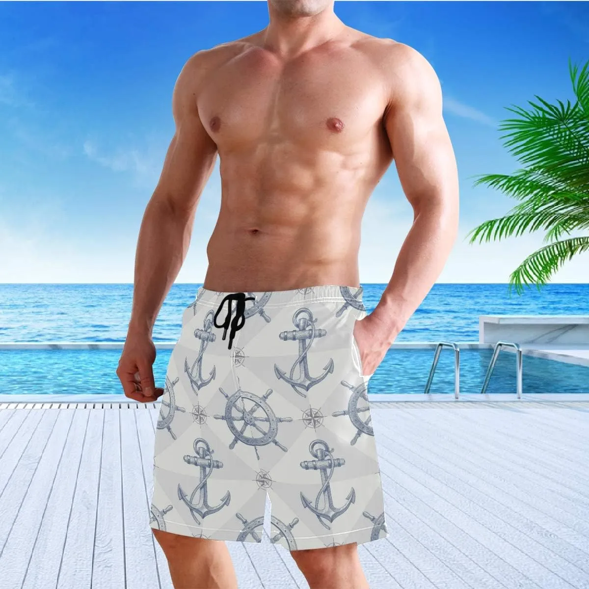 visesunny New Summer Men's Swim Trunks Quick Dry Bathing Suits Holiday Beach Short Casual Board Shorts
