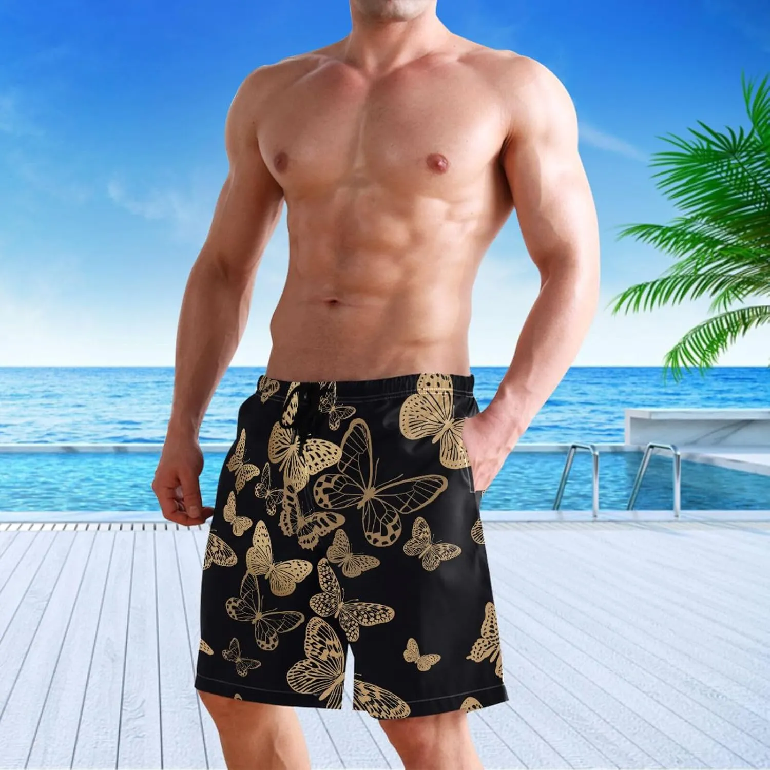 visesunny Stylish Mens Swim Trunks Quick Dry Beachwear Sports Running Swim Board Shorts Bathing Suits Mesh Lining