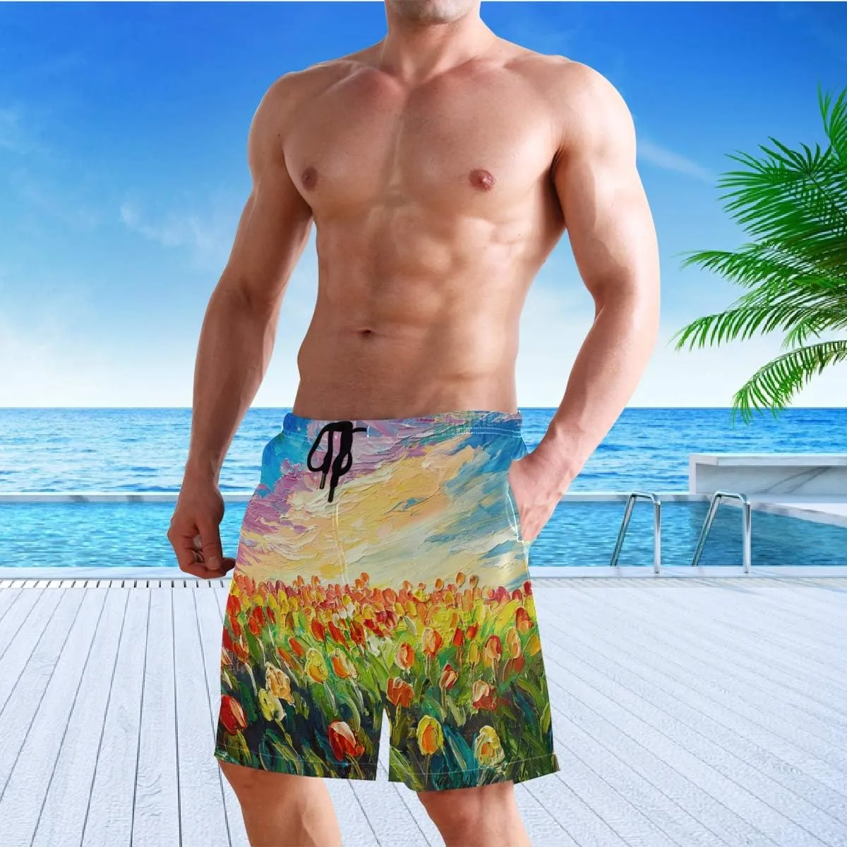 visesunny Stylish Mens Swim Trunks Quick Dry Beachwear Sports Running Swim Board Shorts Bathing Suits Mesh Lining