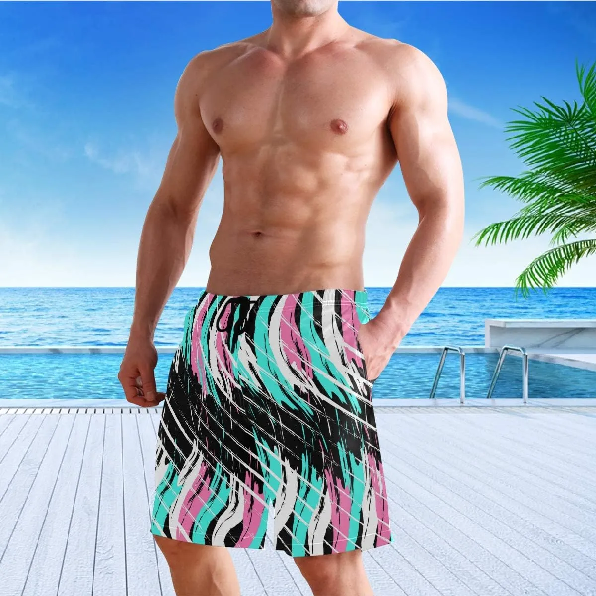 visesunny Stylish Mens Swim Trunks Quick Dry Beachwear Sports Running Swim Board Shorts Bathing Suits Mesh Lining