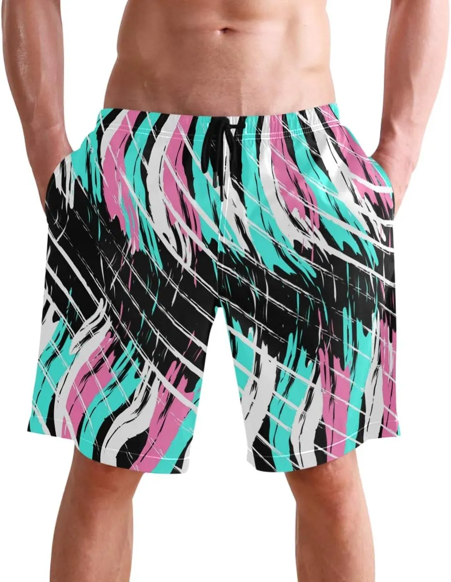 visesunny Stylish Mens Swim Trunks Quick Dry Beachwear Sports Running Swim Board Shorts Bathing Suits Mesh Lining