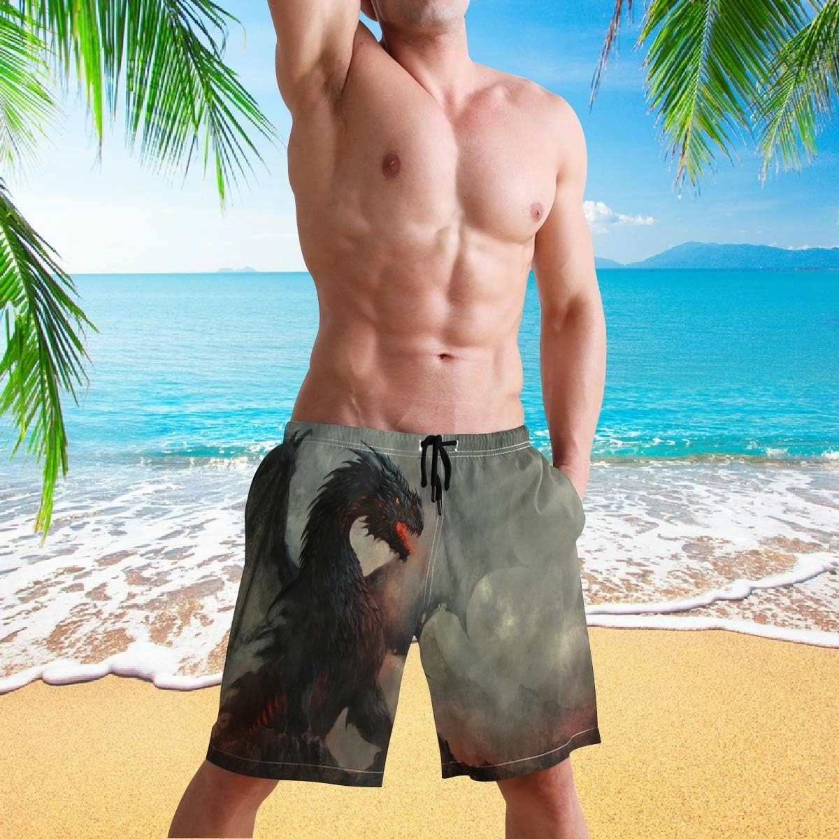 visesunny Fashion Funny Style Men's Beach Shorts Swim Trunks Quick Dry Casual Polyester Swim Shorts with Pockets S-XXL