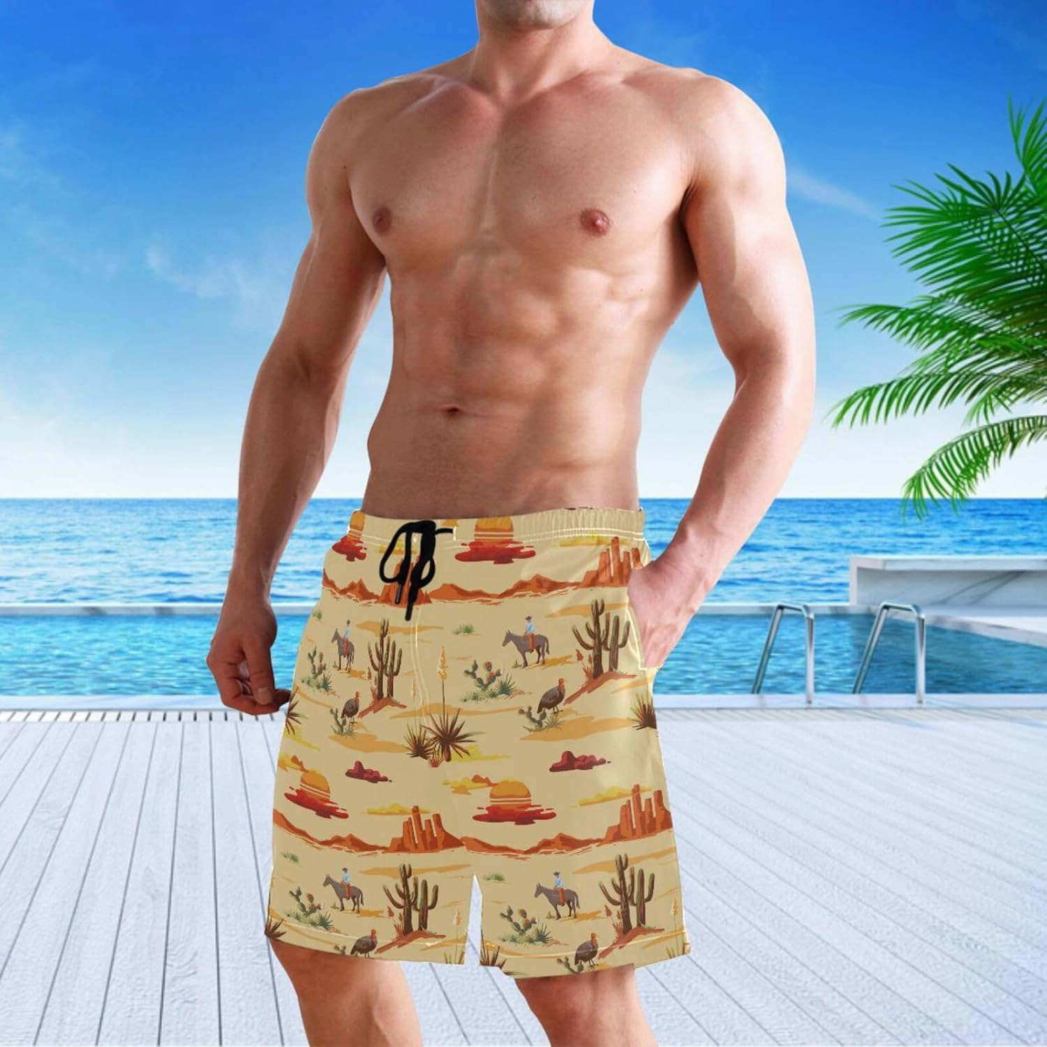 visesunny Fashion Men's Novelty Swim Trunks Quick Dry Swimwear Summer Beach Sports Board Shorts Floral Bathing Suit