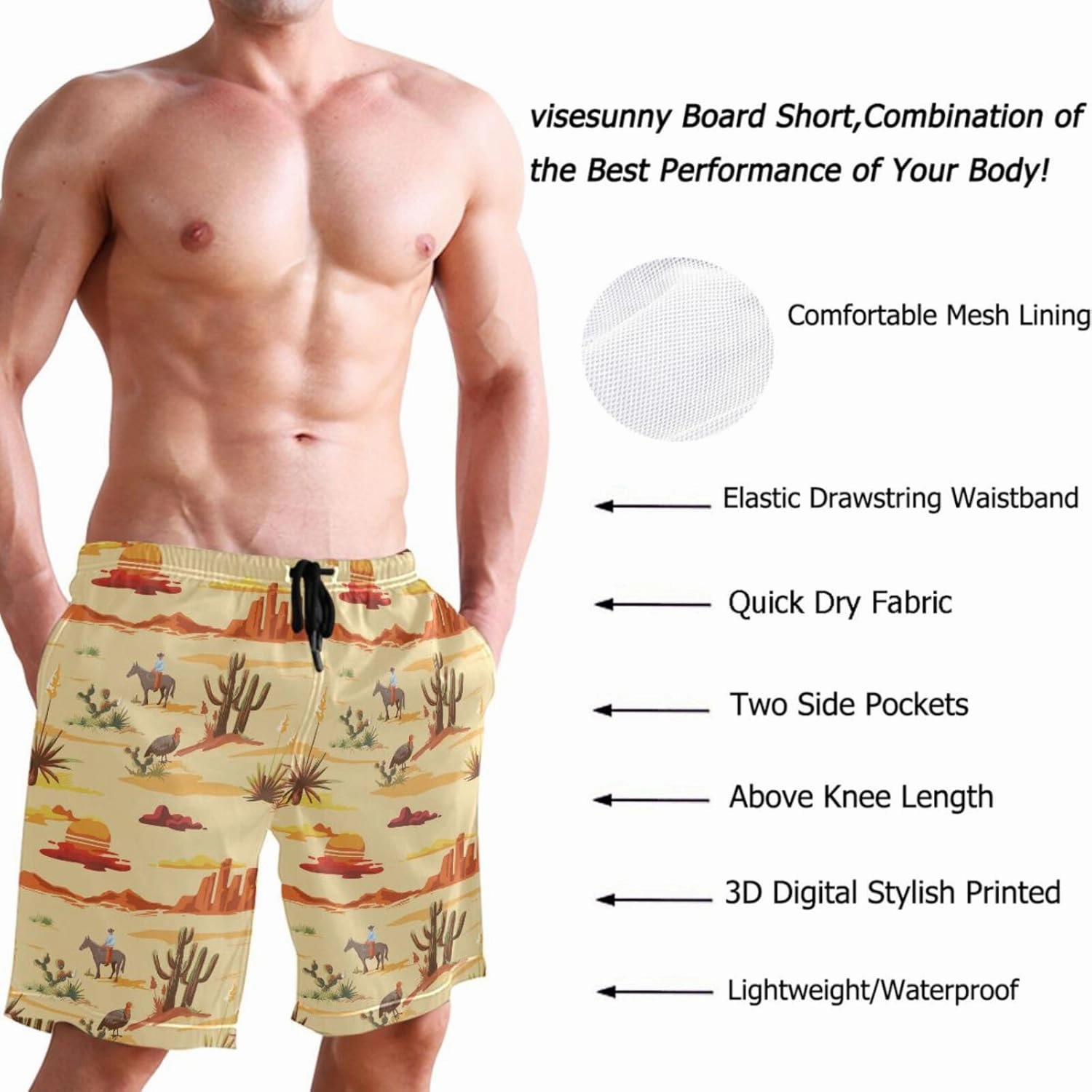 visesunny Fashion Men's Novelty Swim Trunks Quick Dry Swimwear Summer Beach Sports Board Shorts Floral Bathing Suit