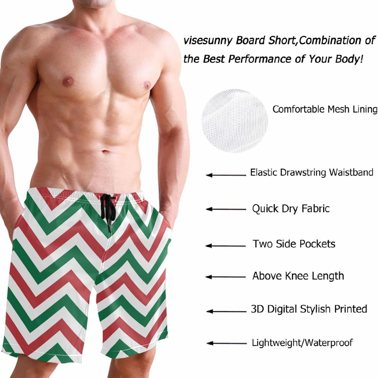 visesunny Men's Novelty Beach Shorts Quick Dry Swimwear Sports Running Swim Board Shorts Bathing Suits